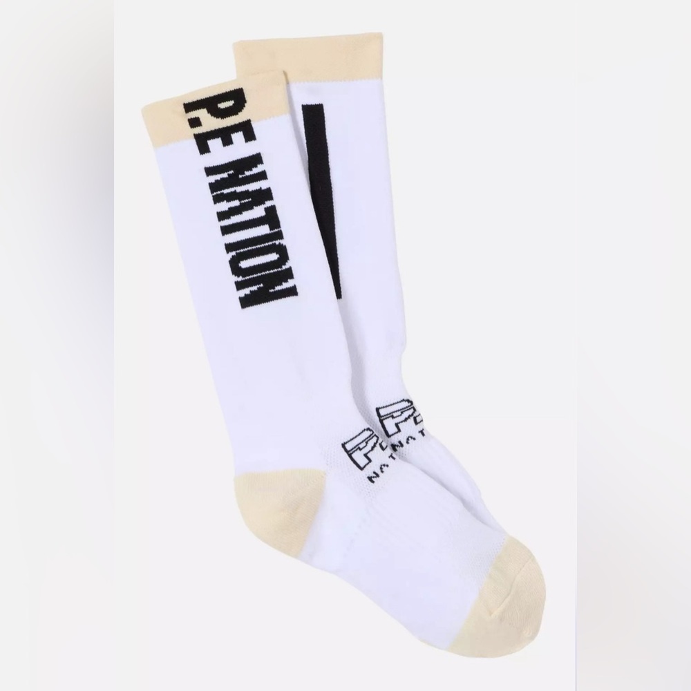 NWT P.E Nation Ascent Sock in Optic White Crew Length Athleisure